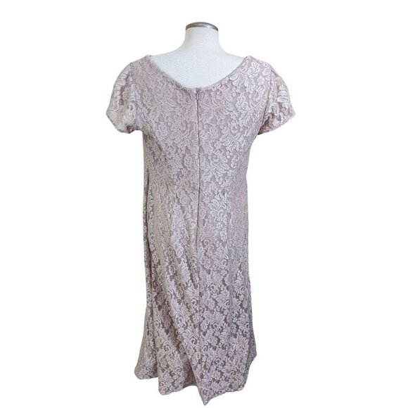 Oleg Cassini Dress Womens Size 16 Glitter Lace Sparkly Champagne Ruched Side - Picture 5 of 9